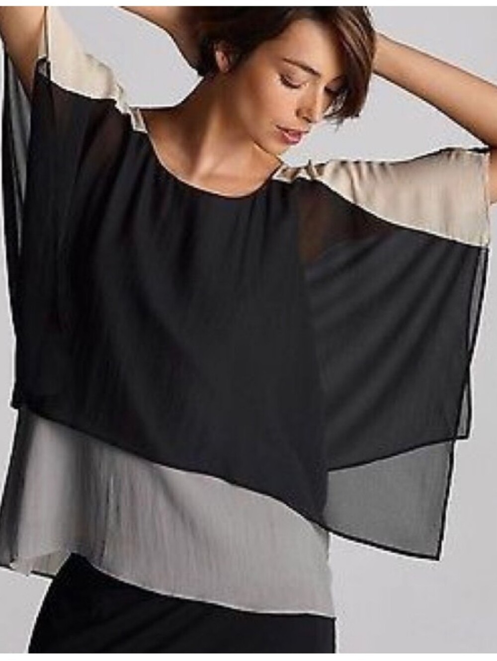 Eileen Fisher Dolman Kimono Sleeve Silk Colorblock Blouse Whimsigoth Size Small